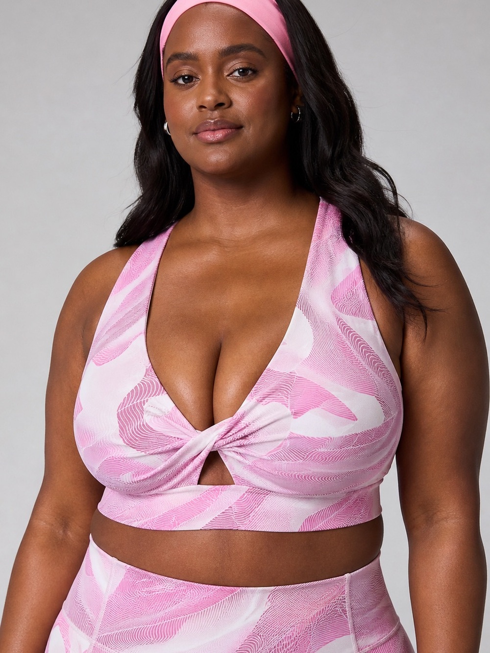 Fabletics Pink Swirl Twist-Front Sports Bra